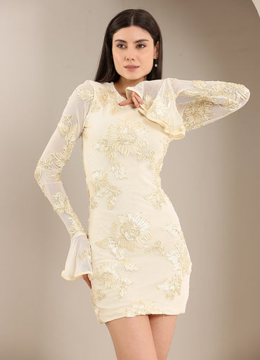 Long Ruffle Sleeves Mini Dress