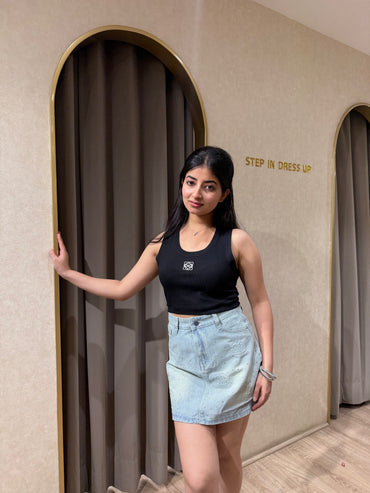 High-Waisted Vintage Wash Denim Skirt