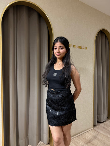 Frayed Hem Mini Denim Skirt – Charcoal Fade