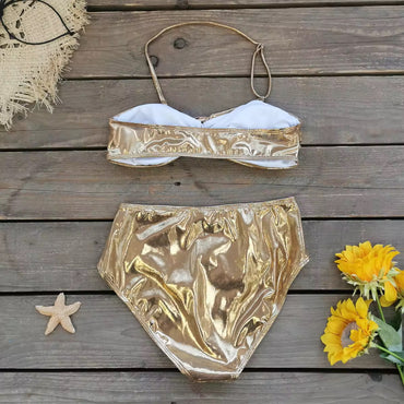 Grecian Gold Goddess Set – Bikini + One-Shoulder Drape Gown