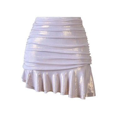 Moonlight Ruffle Pearl One-Piece Set – Swimsuit + Mini Skirt