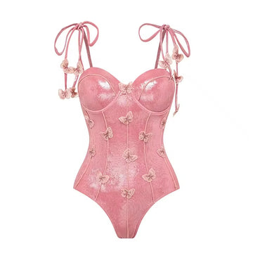 Blush Papillon Butterfly Embellished Swim Set – Bodysuit + Ruched Skirt