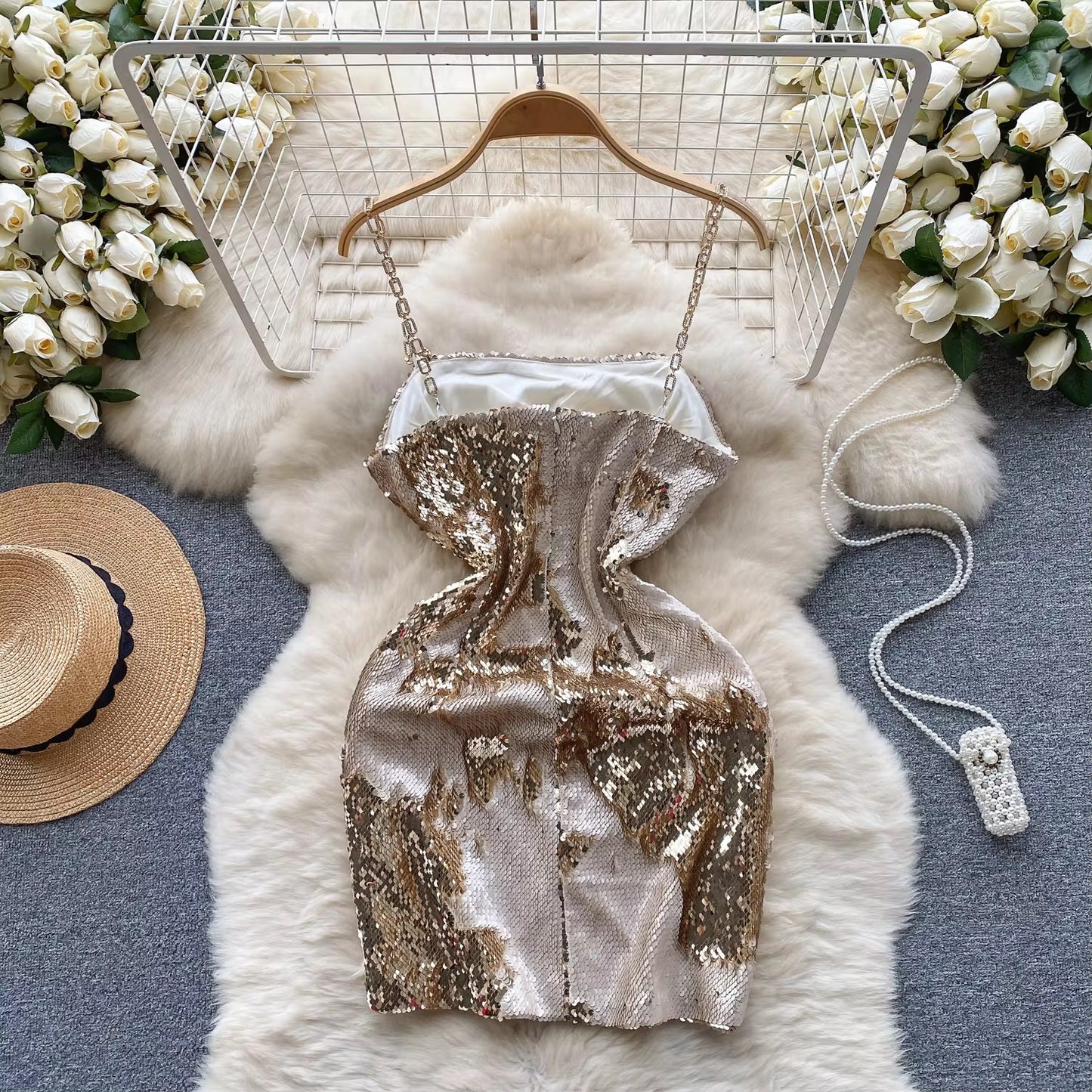 Sheath Casual Midi Dress For Women Sequined Lace Dress