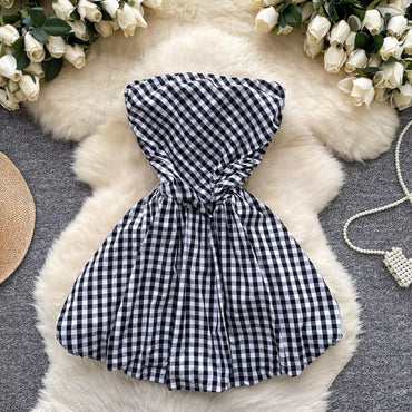 Tube dress with check print
