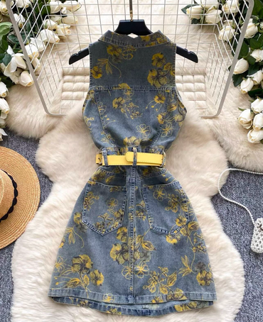 Summer Sleeveless Denim Print Dress