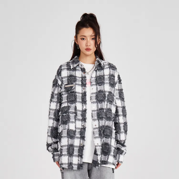 Monochrome Grid Textured Shacket