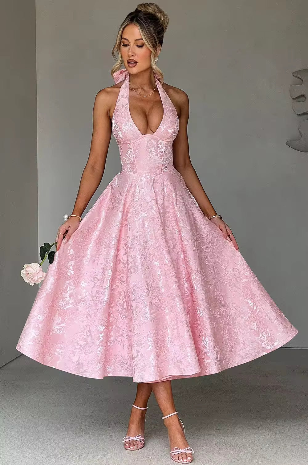 Halter neck lace Midi dress