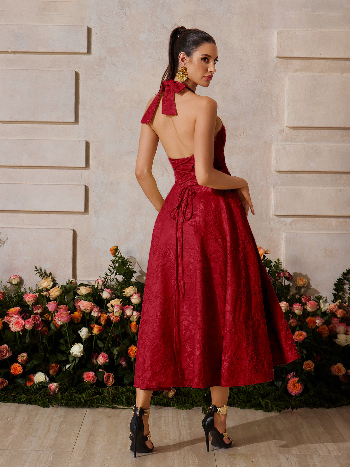 Halter neck lace Midi dress