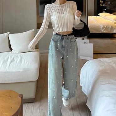 Pearl-Dust Wide-Leg Denim