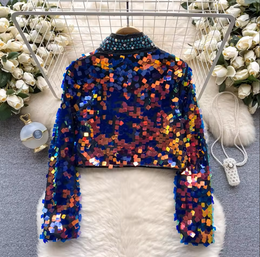 Prism Mirror Sequin Statement Jacket – Rainbow Noir & Midnight Spark