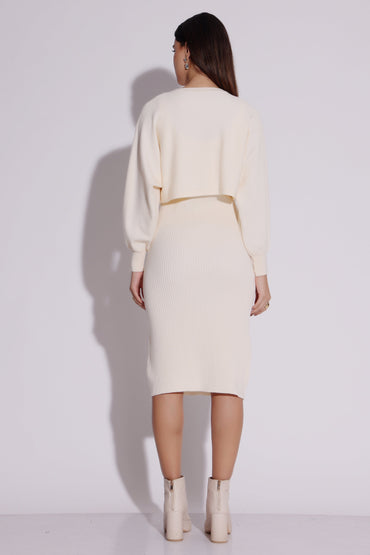 Women's Ivory Knit Sweater and Skirt Set