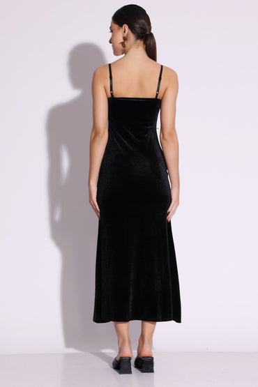 Luxurious Black Velvet Maxi Dress