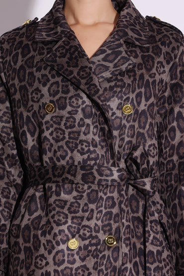 Chic Leopard Print Trench Coat
