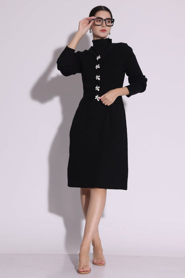 Black Buttoned Knit Dress