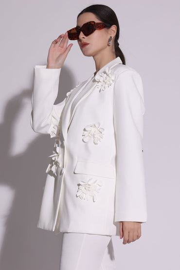 3D Floral White Blazer