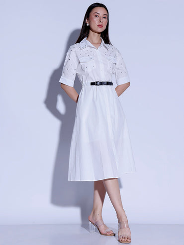 Stud Embellishment Shirt Dress