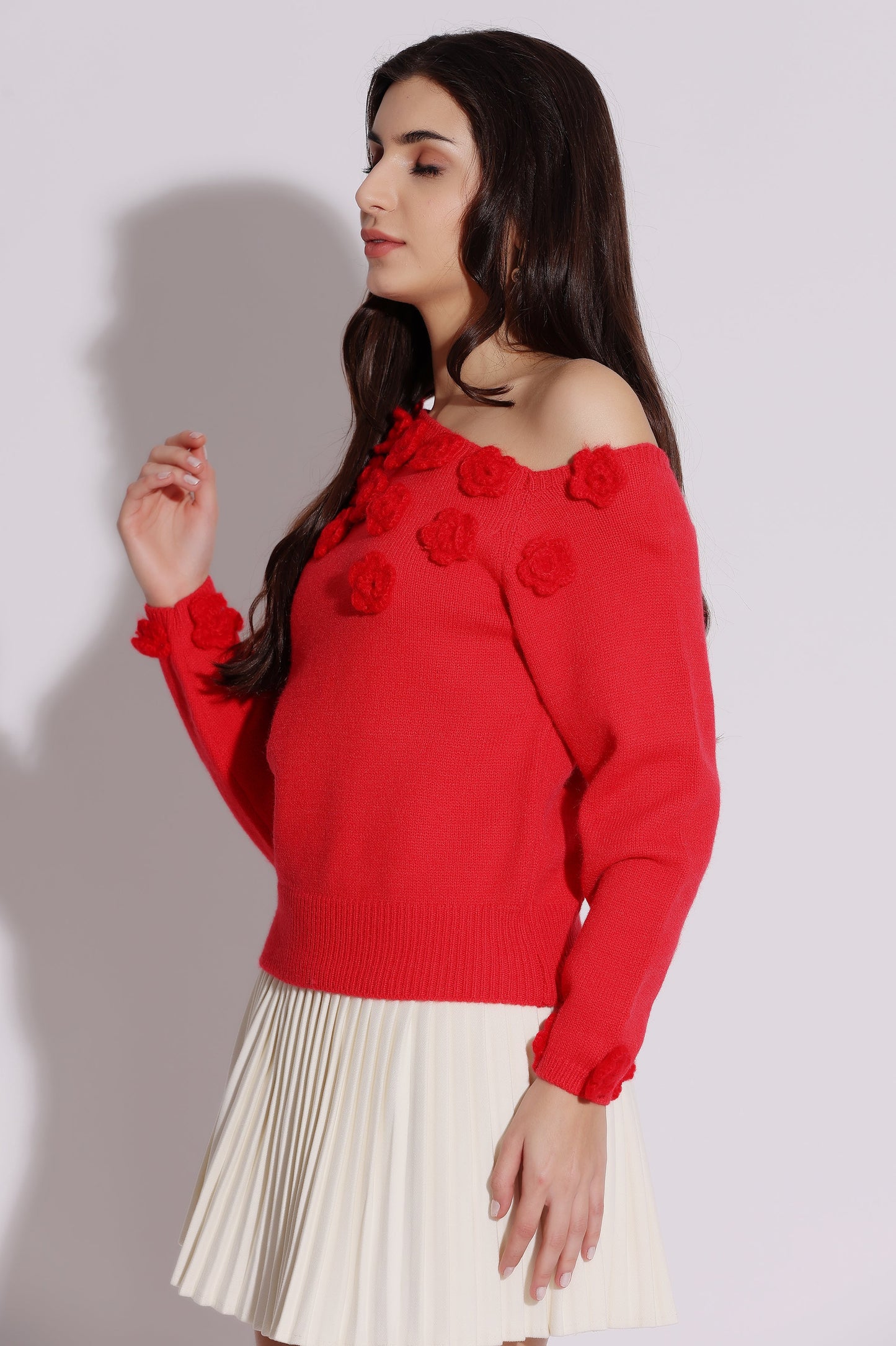 Floral Embellished Red Sweater