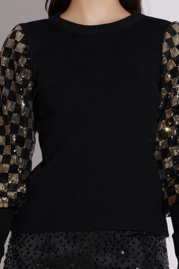 Gold and Black Puff Sleeve Top