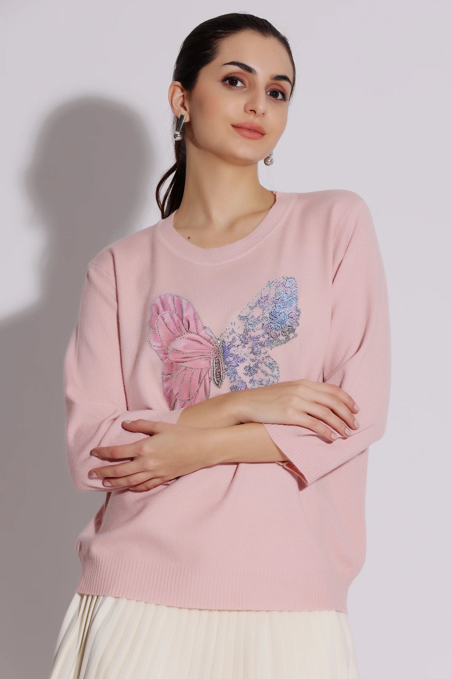 Pink Embroidered Sweater