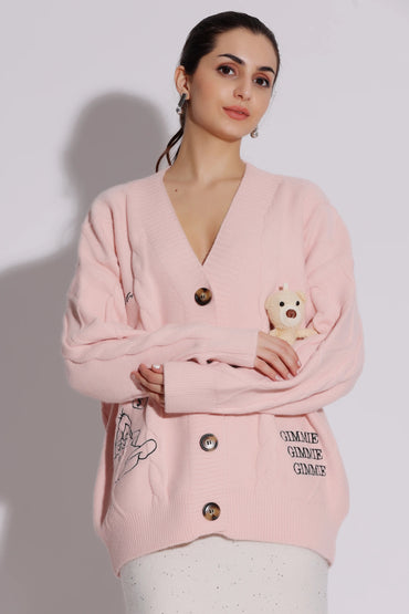 Cozy Pastel Pink "Gimmie Gimmie Gimmie" Cardigan