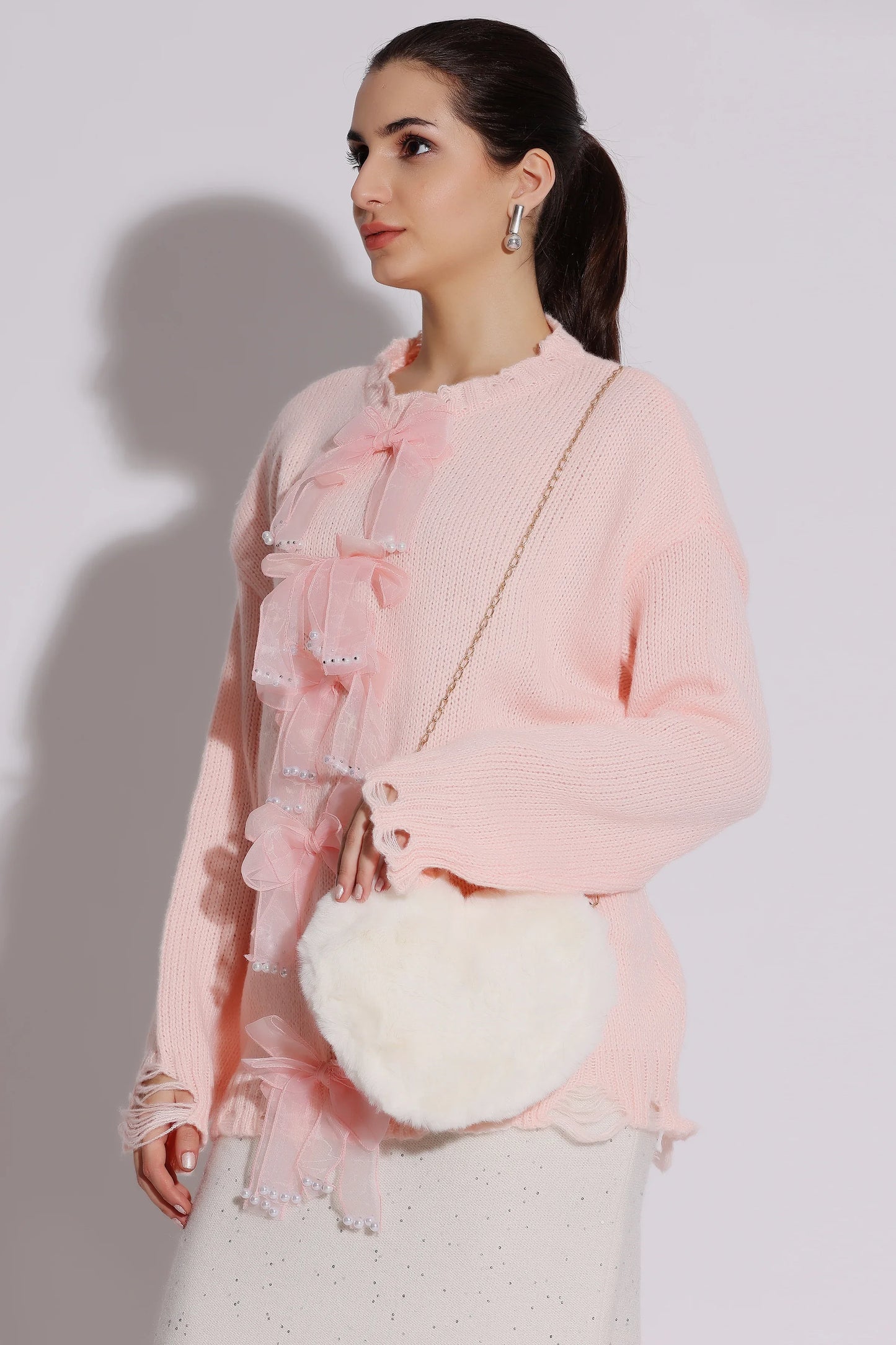 Delicate Ruffled Pink Sweater Dress