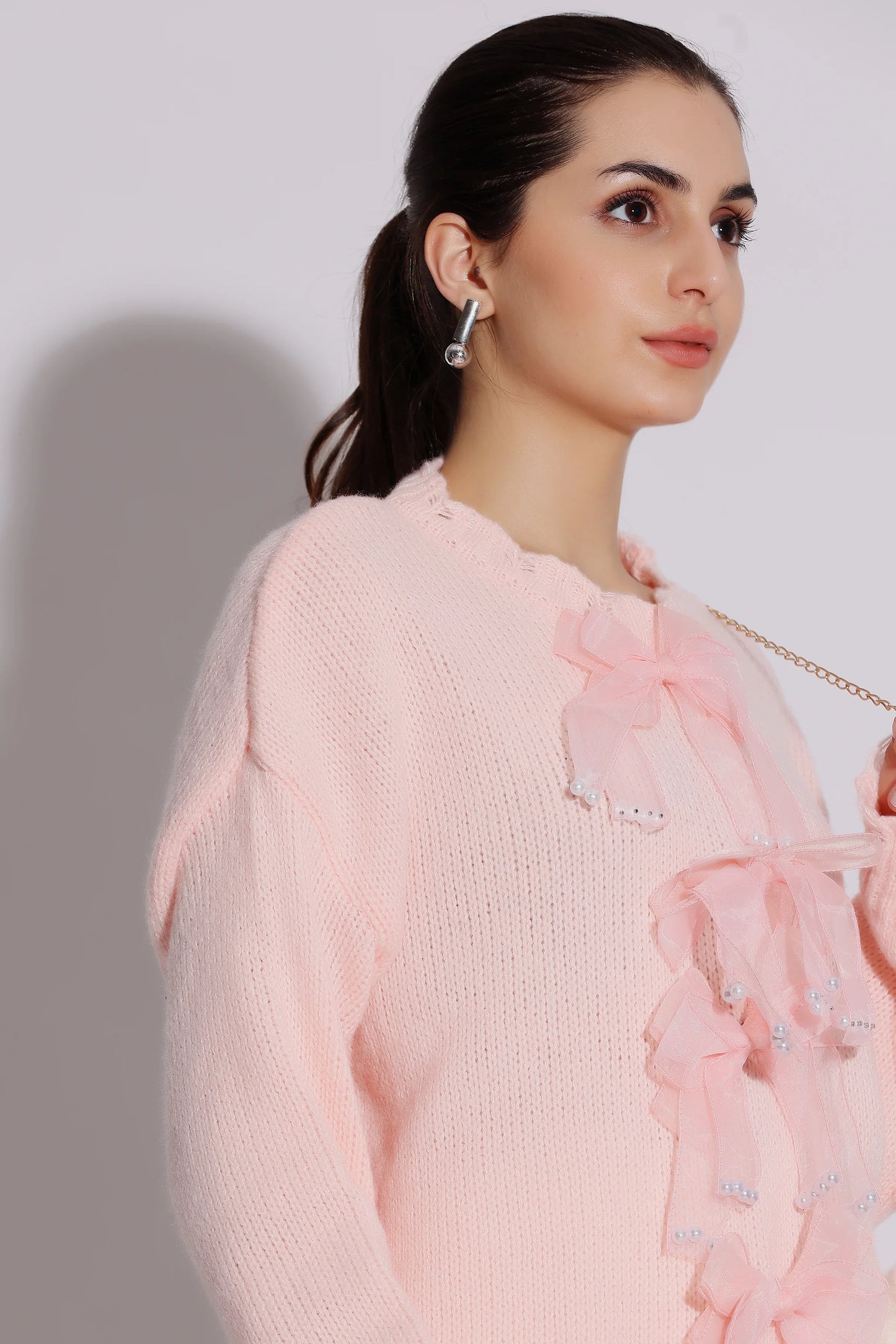 Delicate Ruffled Pink Sweater Dress