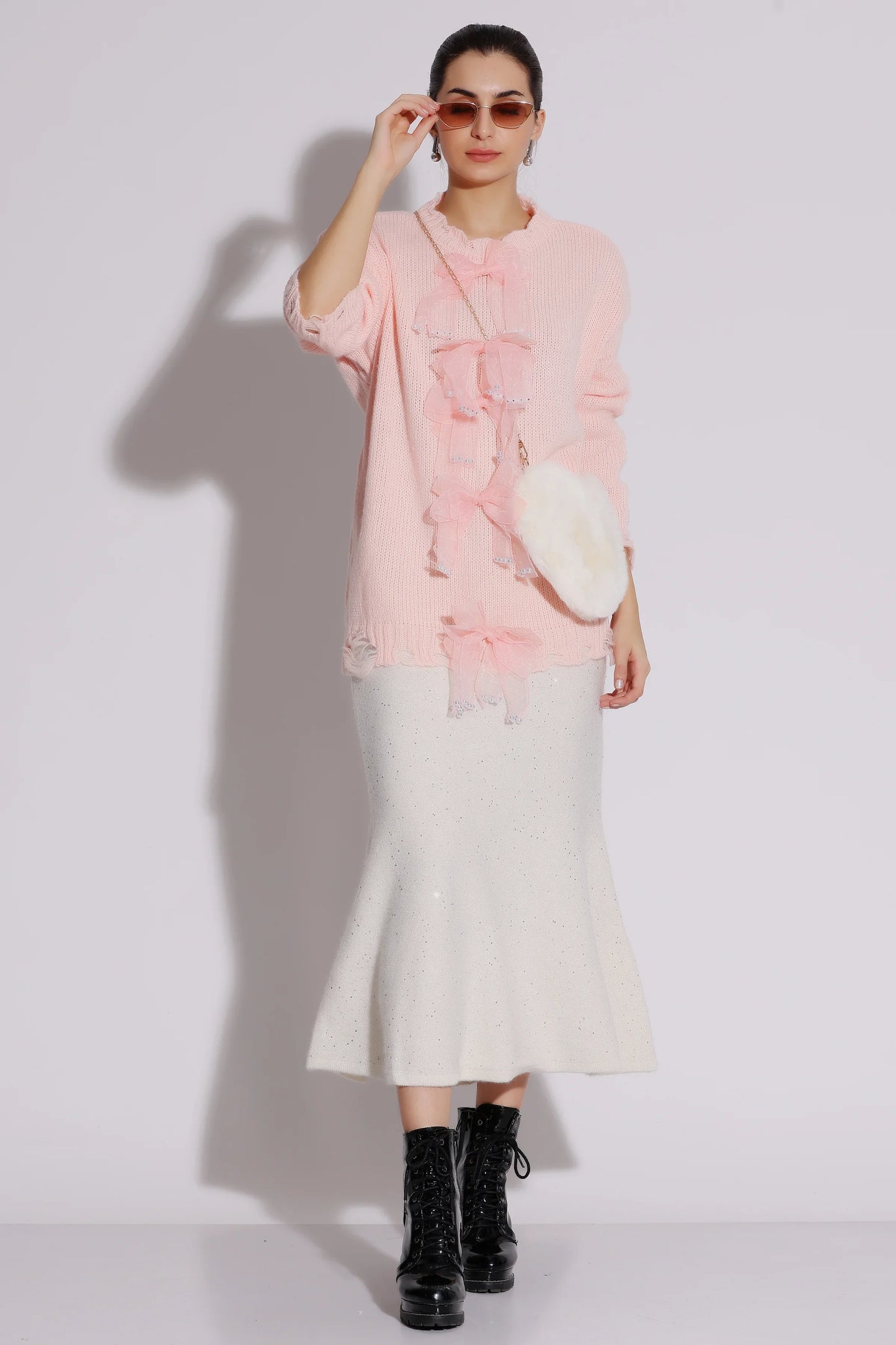 Delicate Ruffled Pink Sweater Dress