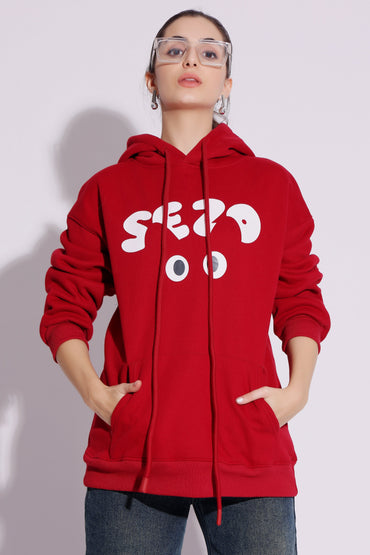 Playful Red Graphic Hoodie