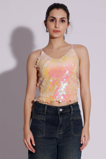 Iridescent Sequin V-Neck Tank Top