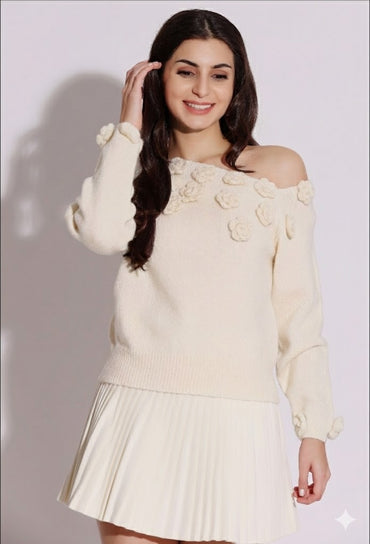 Floral Embellished Red Sweater