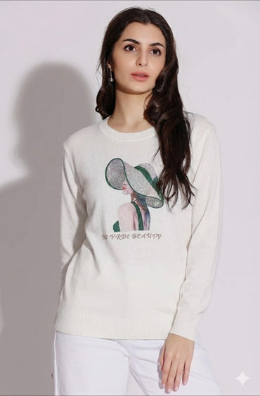Graphic Sweater with Elegant Hat Design