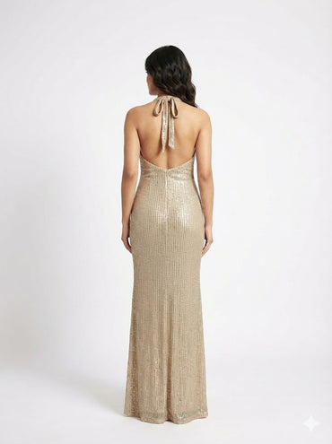 Sequin Neck Long Dress