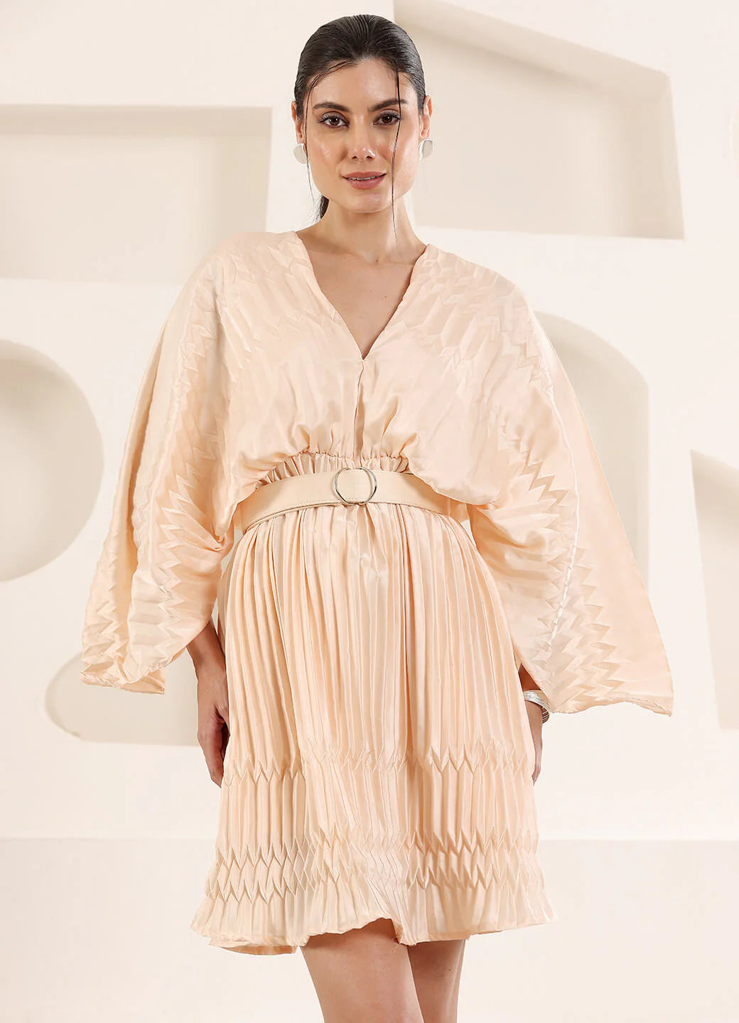 Pleated Fabric Mini Dress