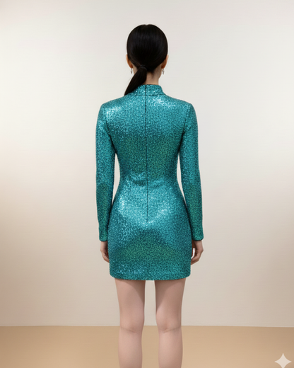 Shimmery Neck Cut Dress