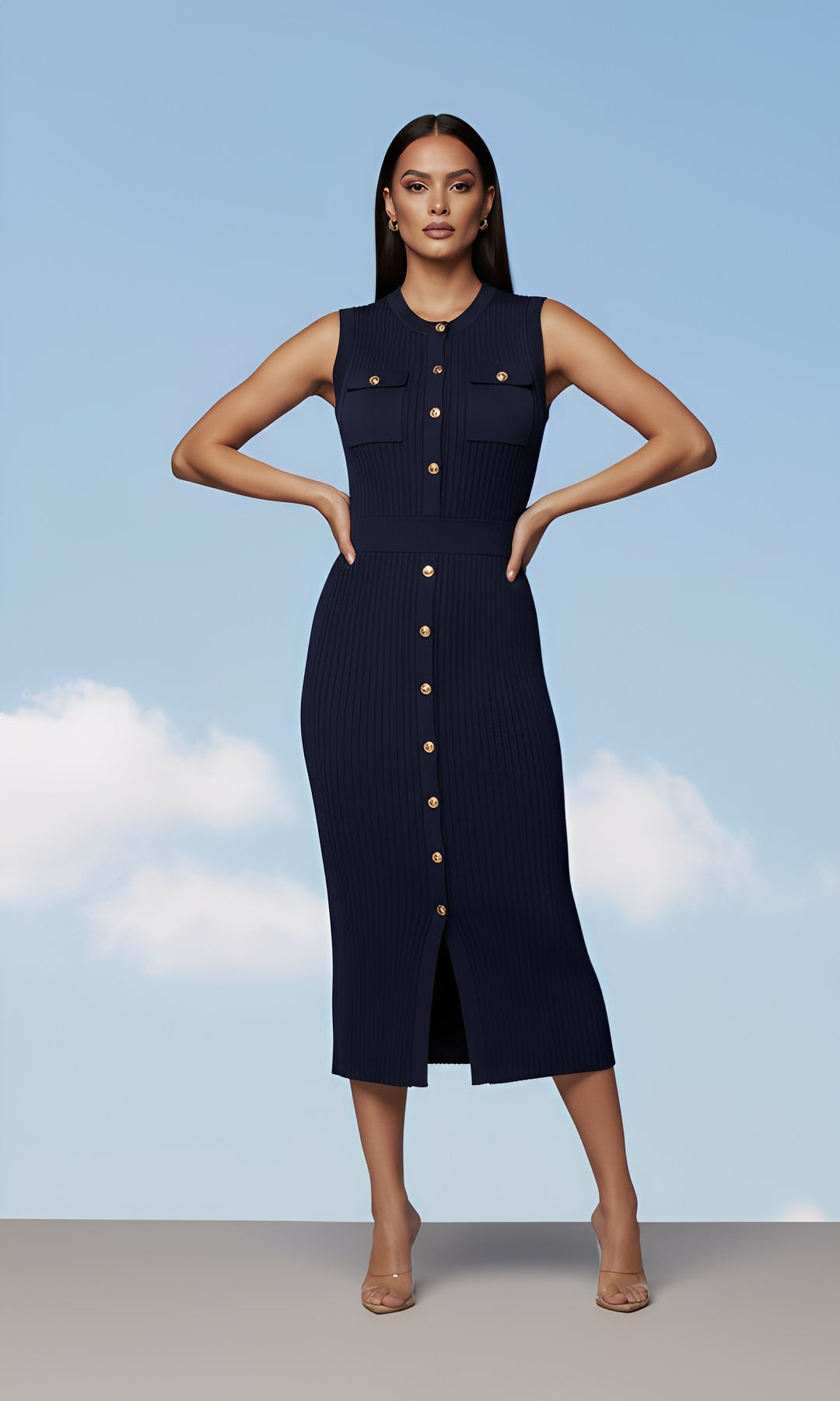 Sleveless Buttoned Dress