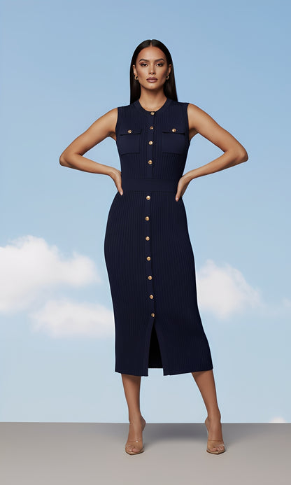 Sleveless Buttoned Dress