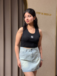 High-Waisted Vintage Wash Denim Skirt