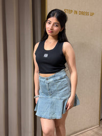 Urban Edge Raw Hem Denim Skirt – Classic Blue