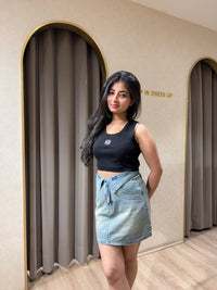 Cargo Pocket Utility Denim Skirt – Stonewash Grey