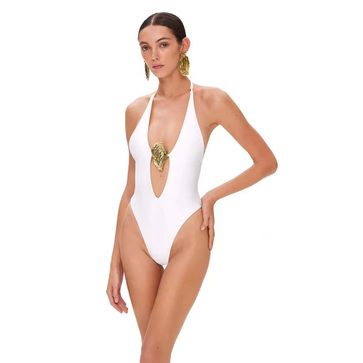 Divine Athena Gold Medallion Set – Swimsuit + Drape Skirt