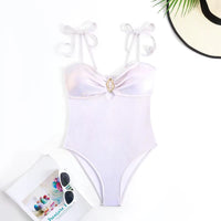 Moonlight Ruffle Pearl One-Piece Set – Swimsuit + Mini Skirt