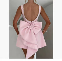 Waist Pearl Bow Backless Dress