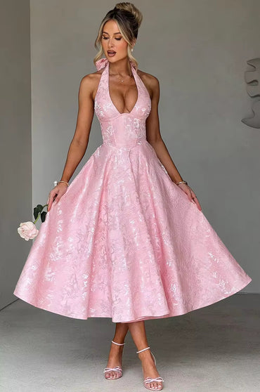 Halter neck lace Midi dress