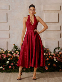 Halter neck lace Midi dress