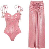 Blush Papillon Butterfly Embellished Swim Set – Bodysuit + Ruched Skirt