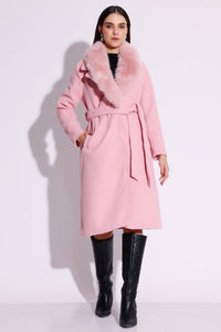Pink Faux Fur Trim Coat