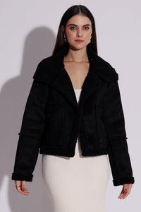 Women's Black Faux Shearling-Lined Jacket