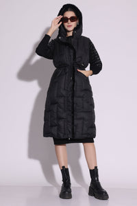 Black Padded Hooded Long Vest