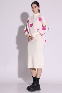 Heart-Print Oversized Knit Sweater Set