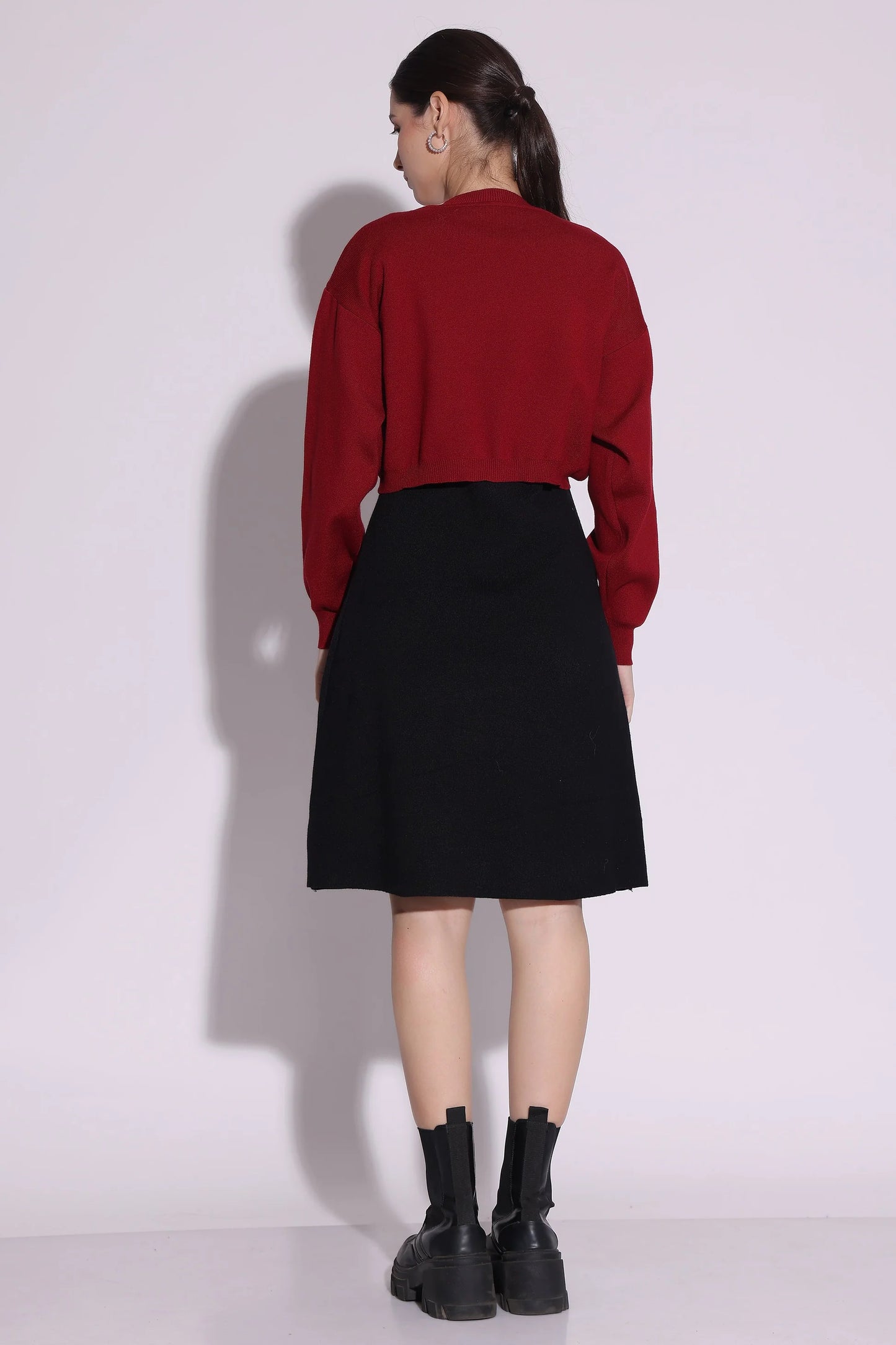 Dual-Tone Knit Midi Dress